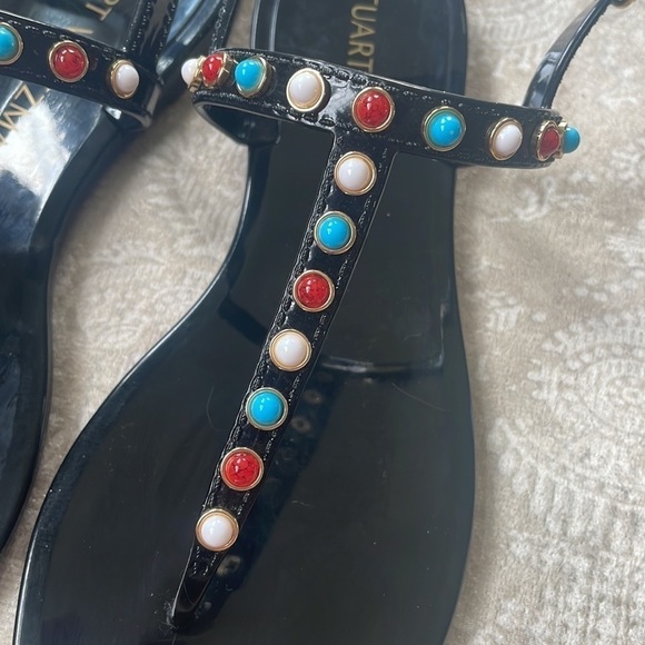 Brand New Stuart Weitzman Gemstone Beaded Thong Jelly Sandals Slingback Black - Picture 5 of 15